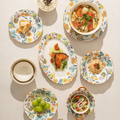 LingAo-Japanese Country Style Ceramic Tableware Set of Plates and Bowls with Underglaze Colors