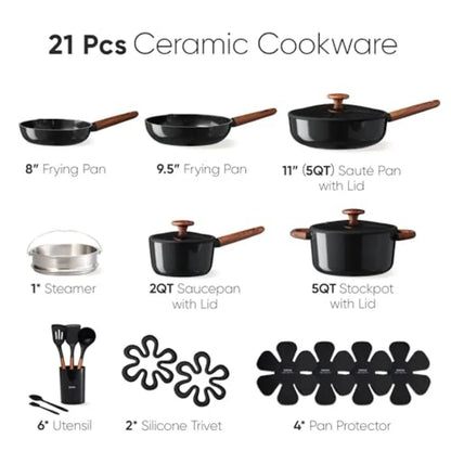 21pcs Cookware Set Nonstick Pots and Pans Set, Ceramic Cookware Set Induction Cookware, Non toxic Healthy Non Stick Kitchen Coo