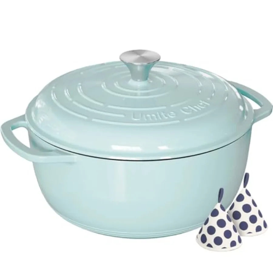 6QT Enameled Cast Iron Dutch Oven with Lid, Versatile Heavy-Duty Cookware Pot for Baking Bread, Braising, Soups and Stews, Oven