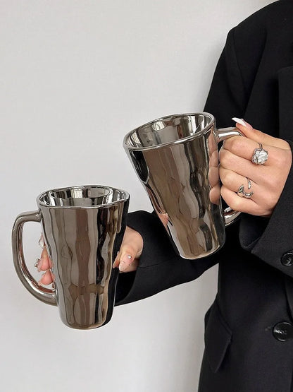 Creative Silver Mug with Handle Milk Cup Coffee Cup Modern Simple Universal Water Cups Drinkware Home Decoration Gift