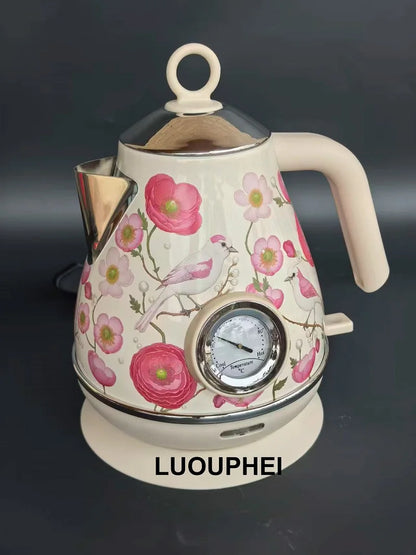 1.7L Retro Printed Paint Electric Kettle 1850W Auto Power Off 304 Stainless Steel Boiling kettle With Temperature Display Teapot