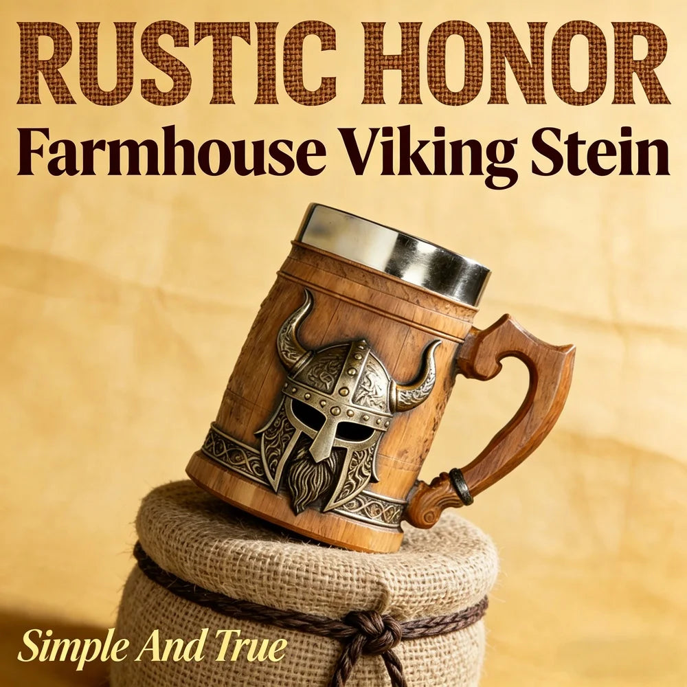 Medieval Revival Viking Pirate Beer Mug "Norse Mythology Odin/Thor Theme" Tankard Nordic Medieval Axe Handle Wood Barrel Stein