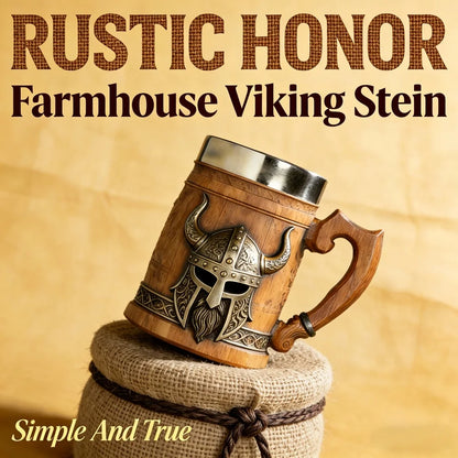 Medieval Revival Viking Pirate Beer Mug "Norse Mythology Odin/Thor Theme" Tankard Nordic Medieval Axe Handle Wood Barrel Stein