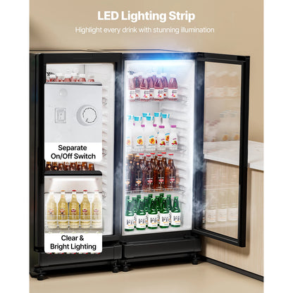 SucceBuy Commercial Merchandiser Refrigerator Glass Door Display Refrigerator Beverage Refrigerator Cooler Merchandiser
