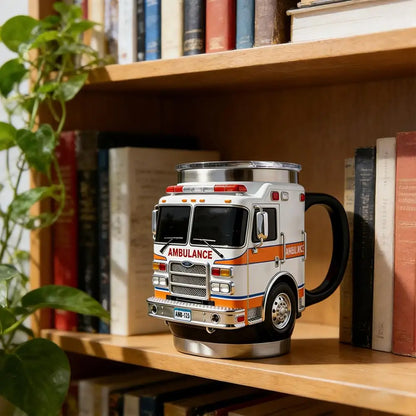 Fire Rescue Coffee Mug, Retro 3D Fire Truck Coffee Mug, Personalized Stainless Steel Wall Insulation Mug New Year Gifts for Mens