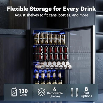 Beverage Refrigerator Cooler for Soda, Wine or Beer - Mini Fridge Freestanding Cooler with Glass Door, Adjustable Shelves Digit