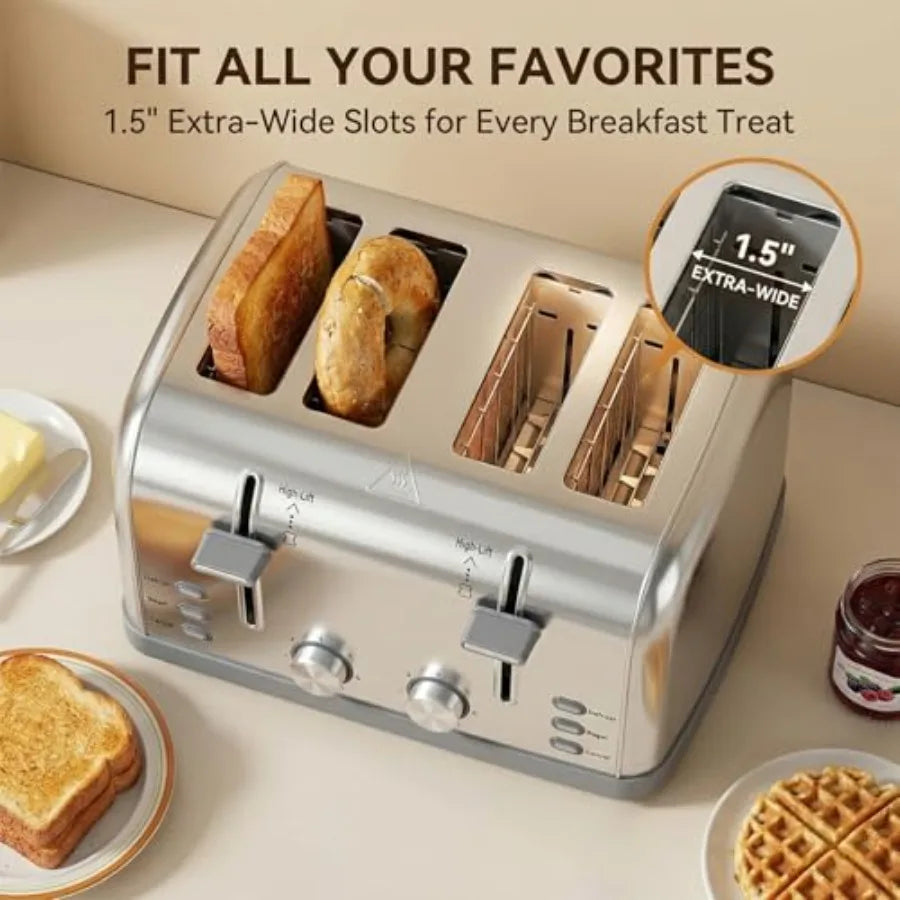 Toaster 4 Slice Retro Stainless SteelBest Prime 4 Slice Toaster Wide Solt with 7 Shade Settings Perfect for Waffles Bagels and