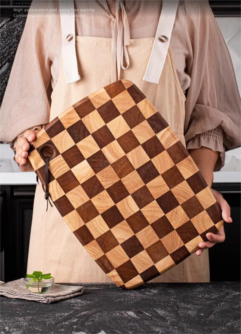Checkerboard Rubberwood Cutting Board household chopping board kitchen auxiliary food board fruit solid wood case plat