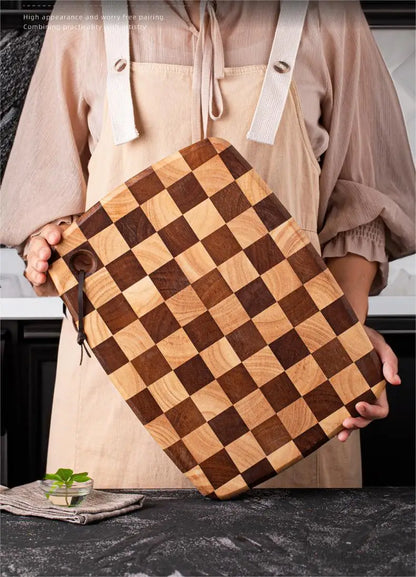 Checkerboard Rubberwood Cutting Board household chopping board kitchen auxiliary food board fruit solid wood case plat
