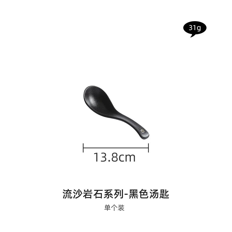 Black and white ceramic tableware, plates, plates, household eating bowls, soup bowls, high-end luxury Japanese tableware sets.