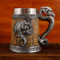 2024 New Medieval Large Dragon Barrel Beer Stein Tankard Coffee Cup Mug Resin Stainless Steel Insert Tankard for Halloween Gift
