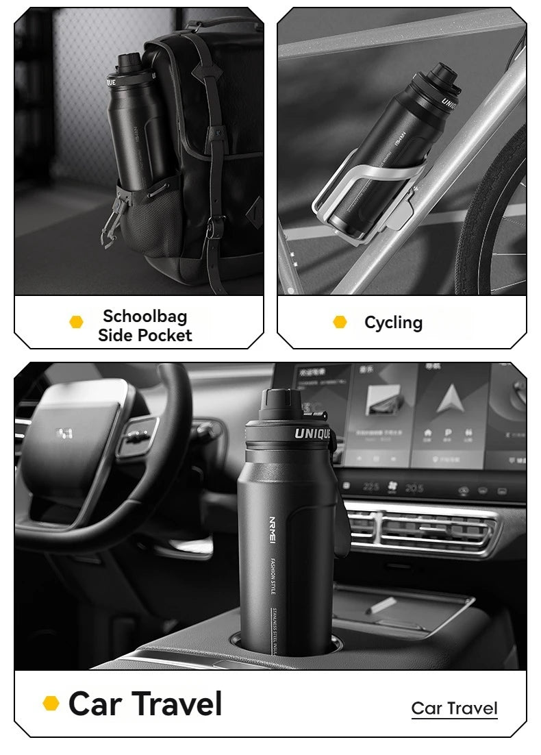 1L Insulated Cold Water Bottle Thermos Stainless Steel Tumbler Qutdoor Sports Handle Vacuum Flasks Double Wall Cup
