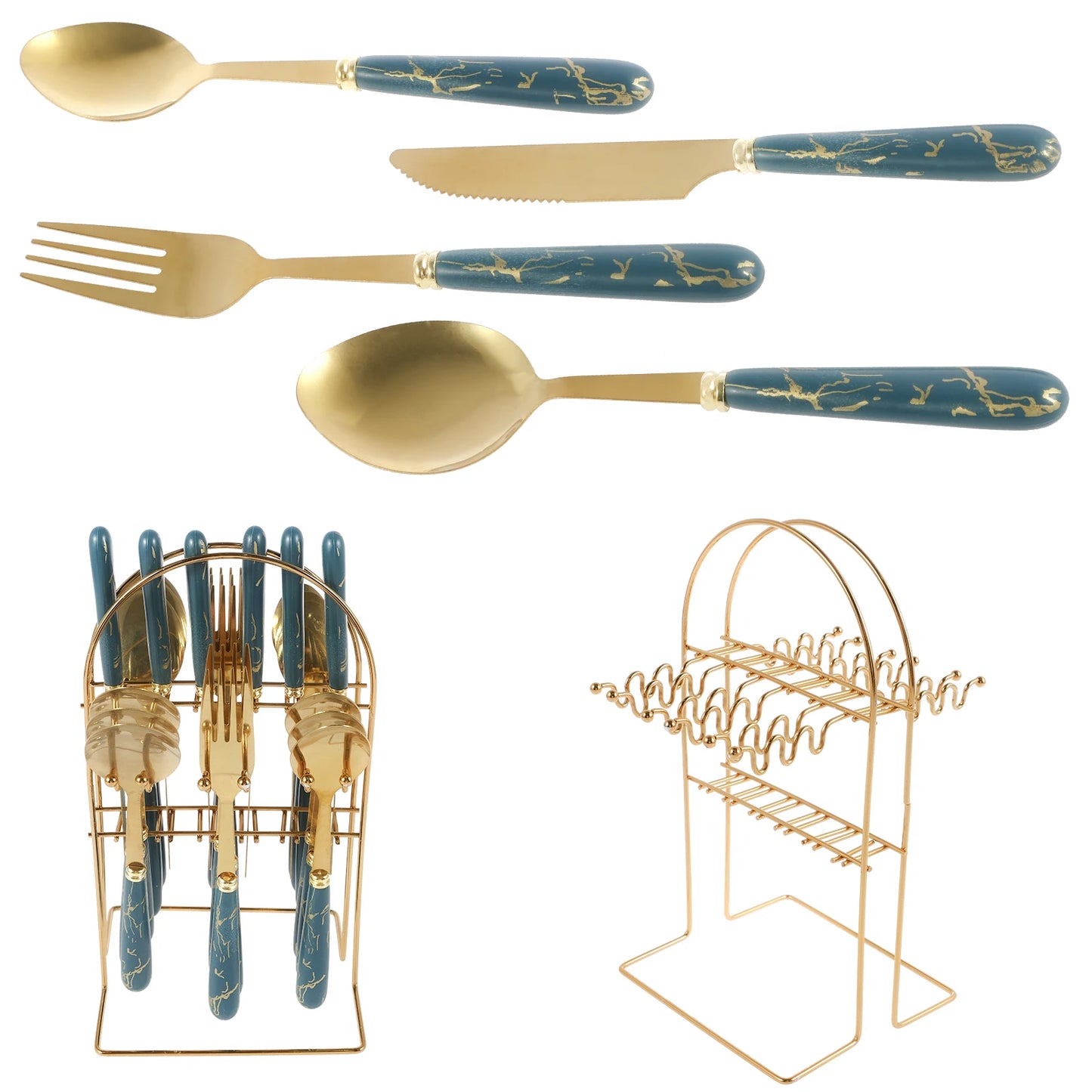 24Pcs Tableware Set with Holder Stainless Steel Cutlery Set Service for 6 Utensils Set Mirror Polished Forks Knives Spoon Set