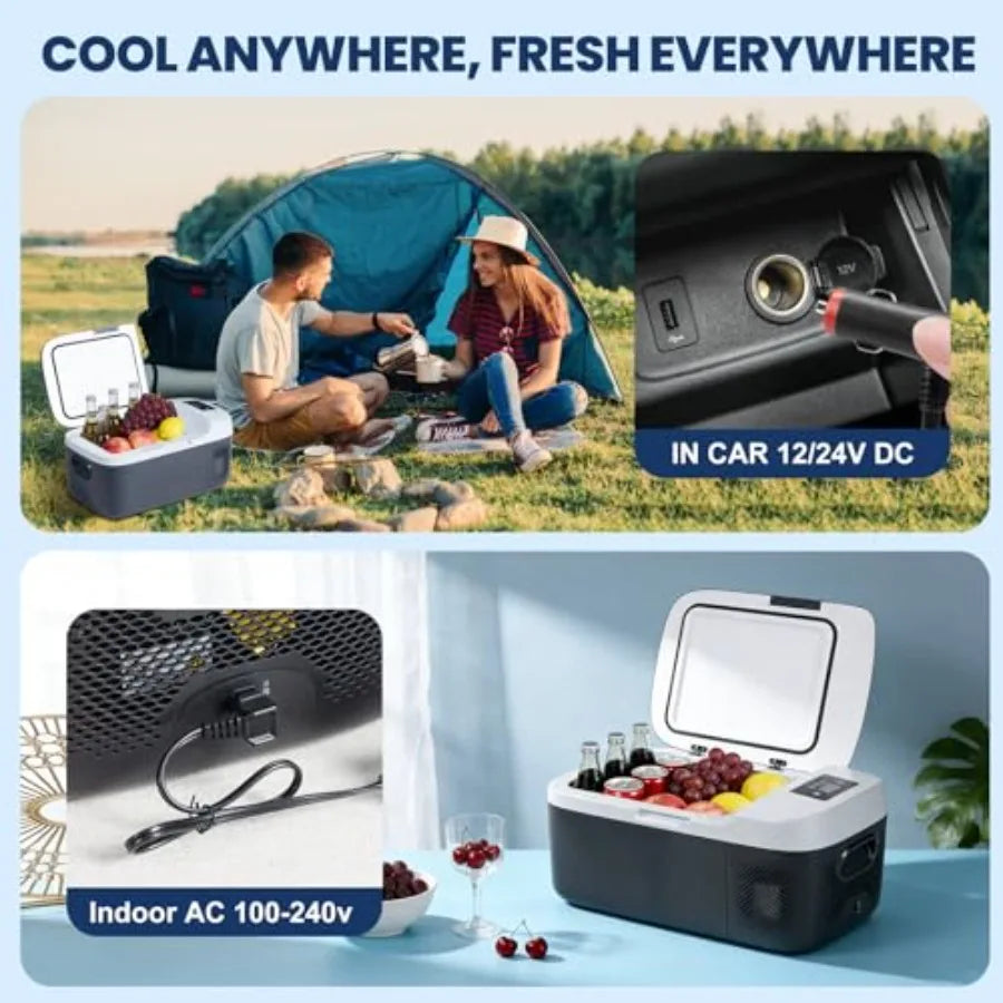 Portable car refrigerator for vehicle use, aluminum alloy body, black color, -4-68 smart Bluetooth control with battery protect