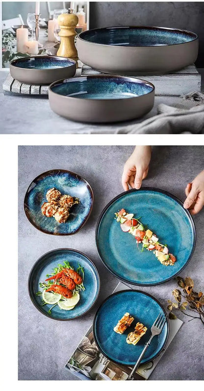 LingAo   Creative porcelain glazed porcelain bowl, soup plate tableware set