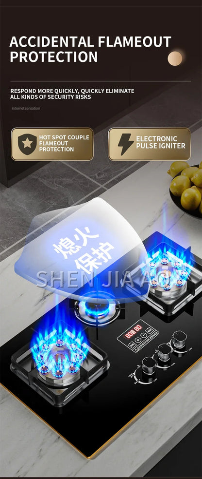 7.2KW Gas Stove Household Three Stove Timing Table Embedded Dual-purpose Natural Gas Liquefied Gas Fire Stove