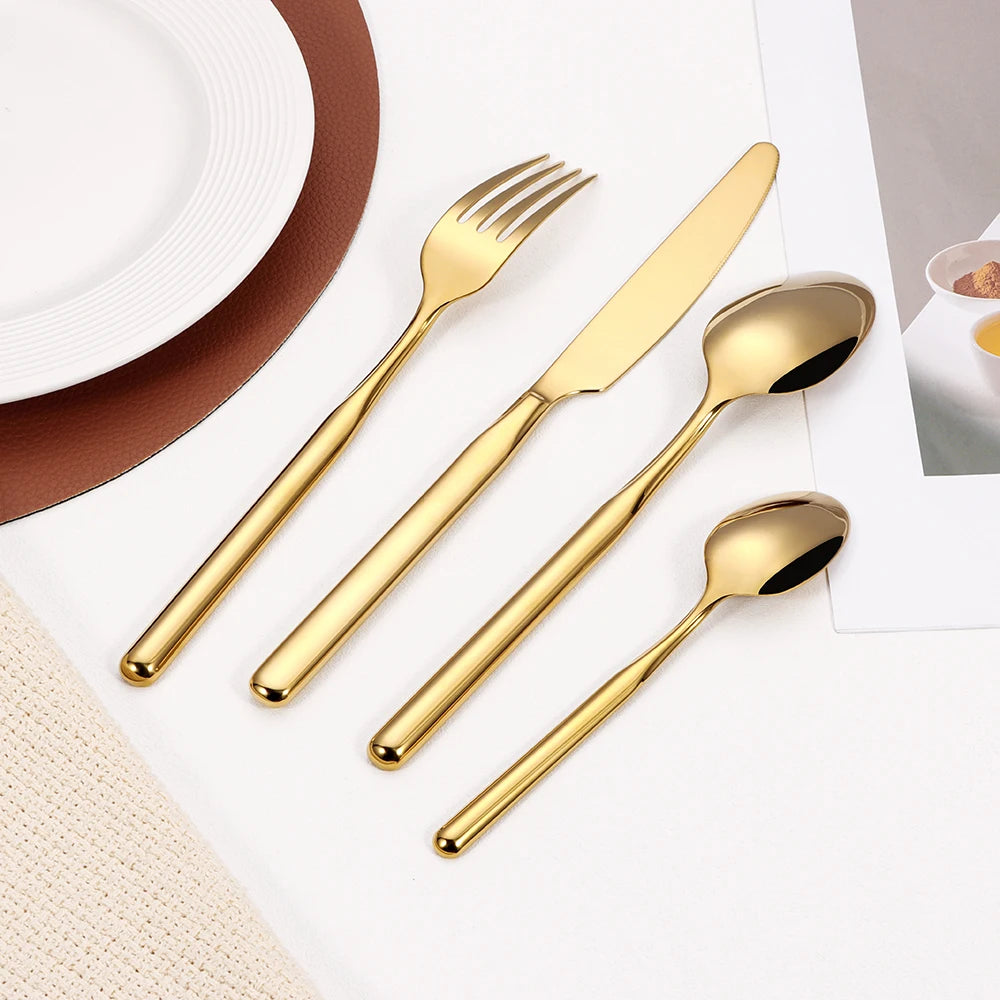 4/6/12/16/18/20/24Pcs Gold Cutlery Set Stainless Steel 304 Tableware Elegant Western Knife Fork Spoon Mirror Dinner Set
