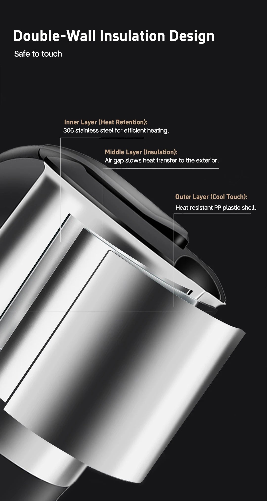 Mini Electric Kettle Tea Coffee Stainless Steel 1000W Portable Travel Water Boiler Pot 0.5L For Hotel Family Trip