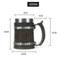 Viking Wood Style Beer Mug 3D Resin Stainless Steel Coffee Cup Wine Glass Metal Double Wall Mug Beer Jug Cup Thermal