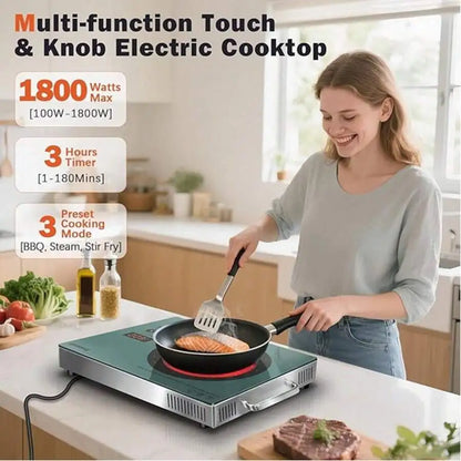 Karinear Single Burner Electric Cooktop, 110V One Burner Electric Stove With Handle, 1800W Protable Ceramic Stove Top For Outdoo