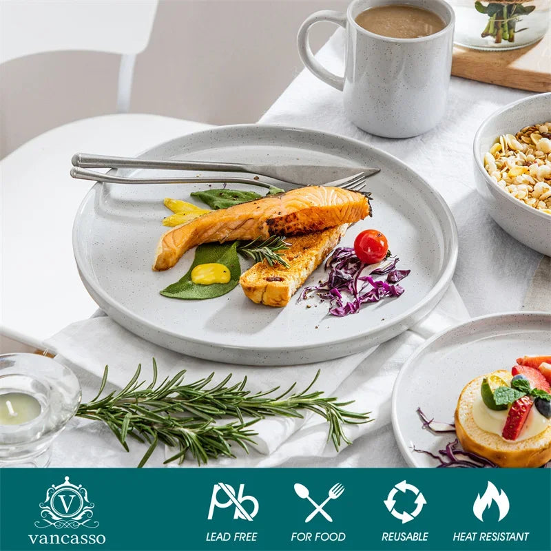 NATSUKI NATSUKI 16PCS Stoneware Dinner Plates Set with 4 Piece Dinner Plate/Dessert Plate/Bowl/Mug Home Hotel Tableware