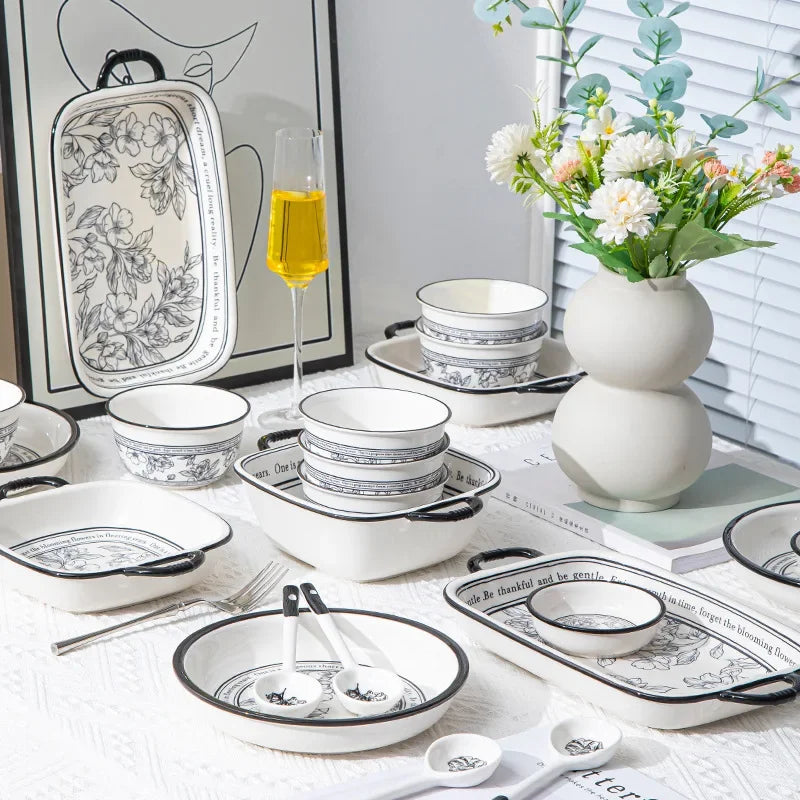 Underglaze Color, Ceramic Tableware, Gift Box Set, Dishes, Soup Bowls, Combination Package.