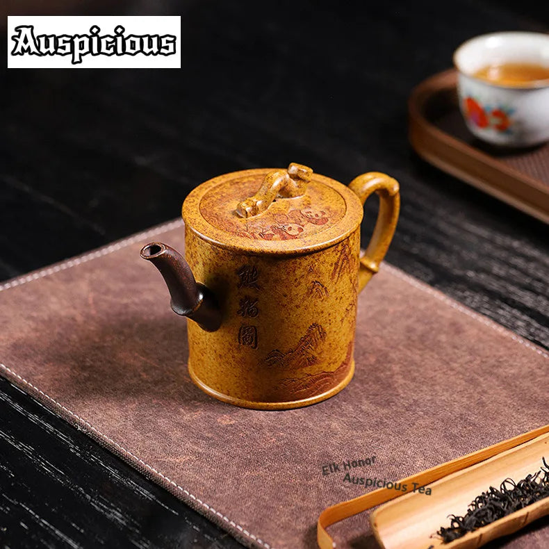 320ml Exquisite Yixing Purple Clay Teapots Handmade Bamboo Section Pot Raw Ore Section Mud Kettle Chinese Zisha Tea Set Gifts