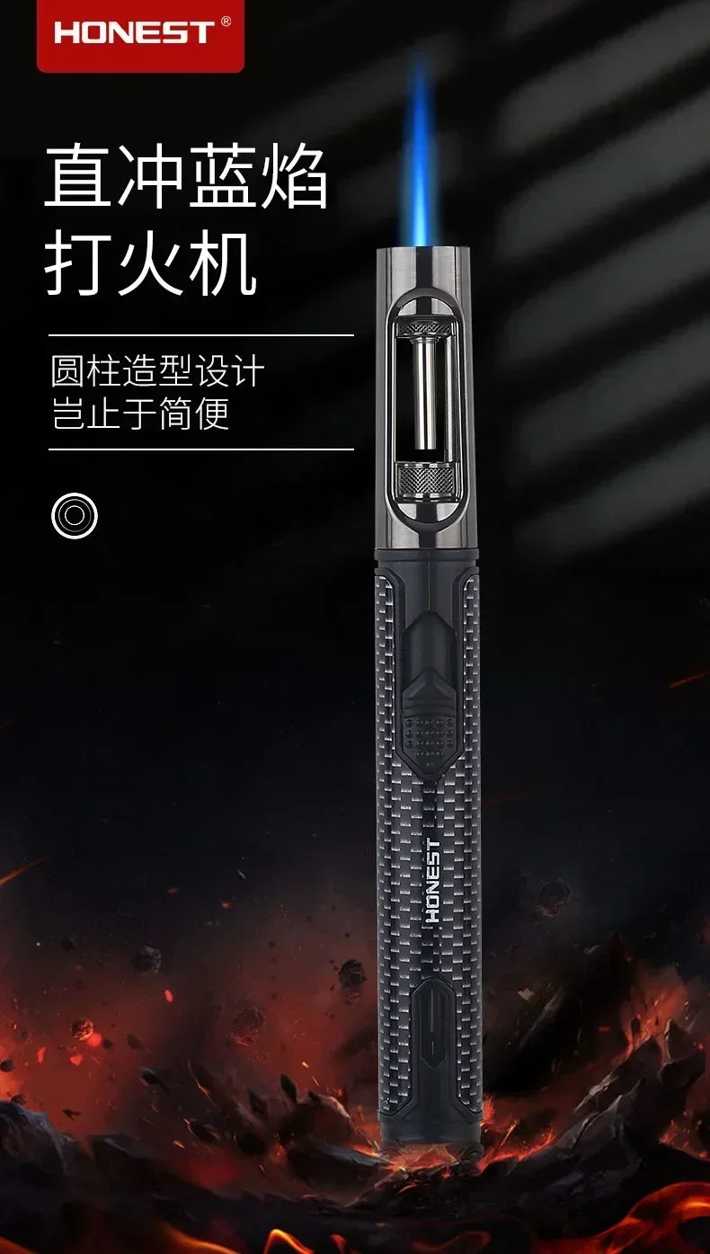 HONEST Metal Windproof Jet Blue Flame Butane Gas Lighter Visible Gas Window Outdoor Camping BBQ Kitchen Cigar Lighters Smoking