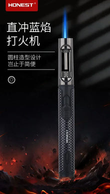 HONEST Metal Windproof Jet Blue Flame Butane Gas Lighter Visible Gas Window Outdoor Camping BBQ Kitchen Cigar Lighters Smoking