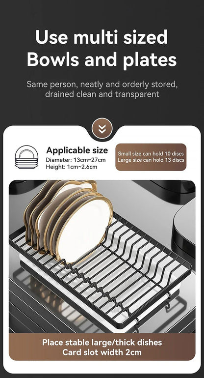 2 Tier Dish Drying Rack Compact Kitchen Dish Rack Rust-Proof Carbon Steel Dish Drainer Drainboard Tableware Water Filter Rack