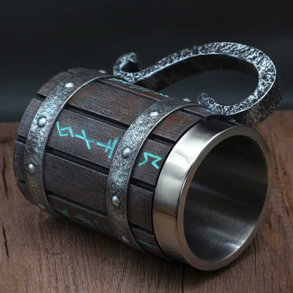 Viking Vintage Oak Barrel Beer Mug Stein with Stainless Steel Liner Coffee Cup Tea Mug Large Capacity Mug Pub Bar Party Gift