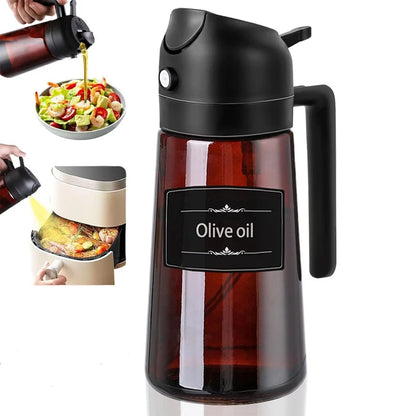 2-in-1 16oz 470ml Brown Glass Oil Sprayer Leakproof Eco-Friendly Olive Oil Dispenser Perfect for Cooking BBQ Grill Air Fryer