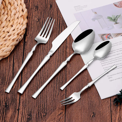 6/24/30Pcs Thin Cutlery Stainless Steel Sliver Tableware Western Dinner Set Solid Color Knife Fork Spoon Mirror Kitchen Utensils