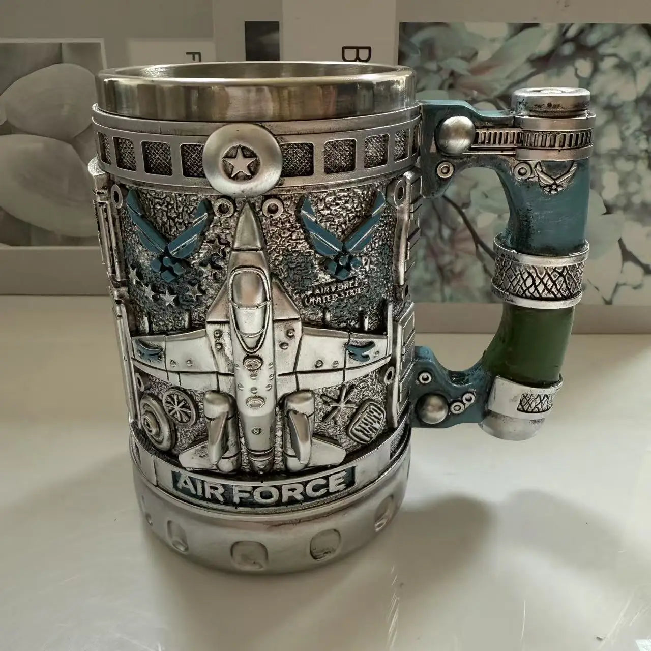 1pcs Army Military Beer Mug Resin Stainless Steel Men Birthday Gift Coffee Navy Cup Air Force Anchor Plane Wine Mugs Wine New