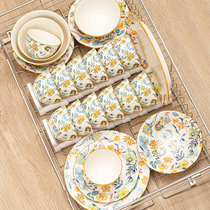 LingAo-Japanese Country Style Ceramic Tableware Set of Plates and Bowls with Underglaze Colors