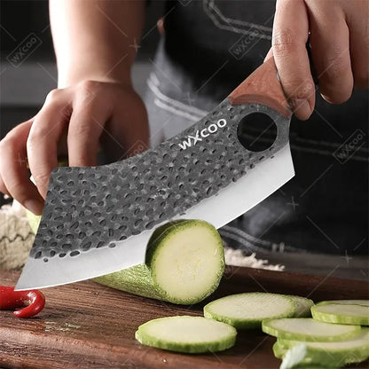 WXCOO Kitchen Knife for Cooking BBQ Lamb Beef Meat Cleaver Fruit Slicing Hand forged Butcher Knife Magnetic Knife Holder Set