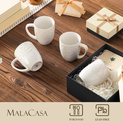 MALACASA GISELLE 4/8 PCS Porcelain Cup Sets 14 Oz Retro Relife Coffee Cup Sets Ceramic Mug Sets for Milk/Cappuccino Two Option
