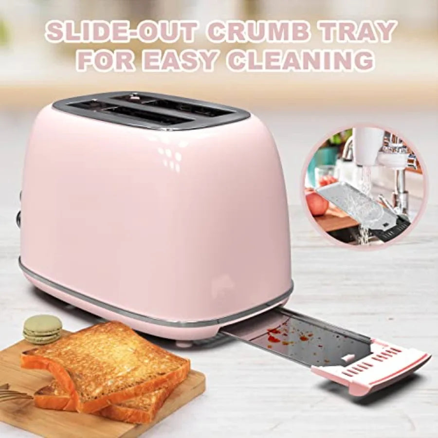 Toaster 2 sliceRetro Stainless Steel Toaster with 6 Settings 1.5 In Extra Wide Slots Bagel/Defrost/Cancel Function Removable Cr
