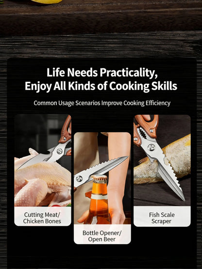 Newly 2 Piece Set Heavy Duty Kitchen Scissors-Stainless Steel Multi-Purpose Shears for Chicken, Fish, Bottle Opener&Nut Cracker