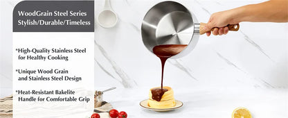KOCH SYSTEME CS Stainless Steel Saucepan 1QT/2QT/3QT Milk Pot Stewpot with Heat-resistant Bakelite Handle Sauce Pans Induction