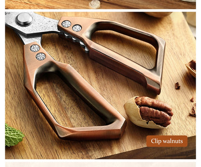 HEZHEN 110 Layers Damascus Steel Kitchen Scissors Walnut Powerful Multifunctional Crack Walnuts Open Beer Bottle