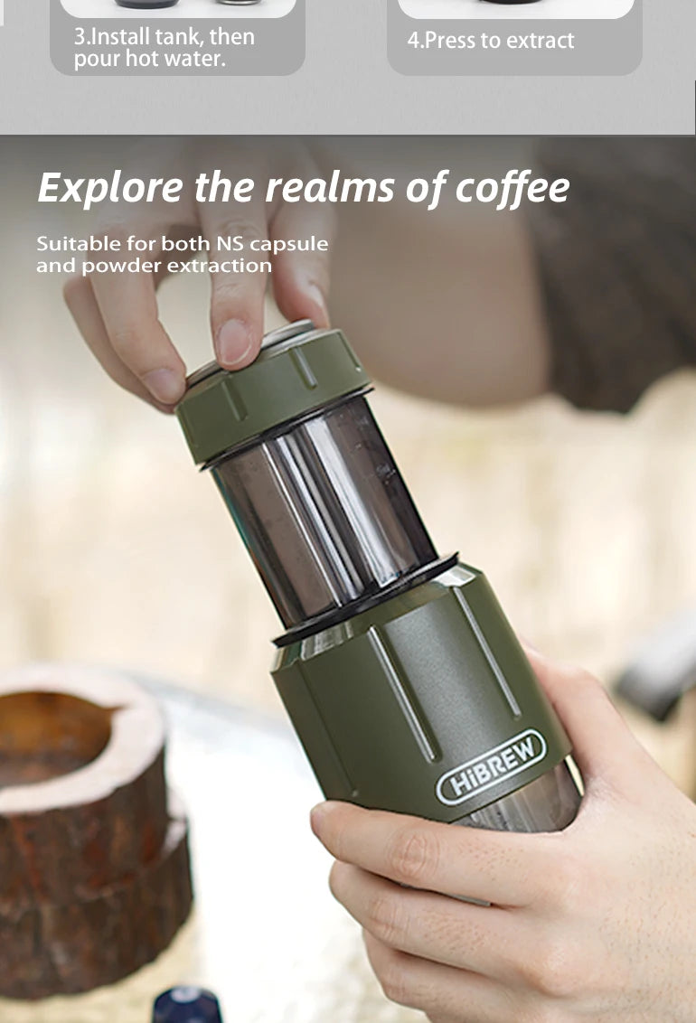 HiBREW 2 in 1 Portable Coffee Machine Hot/Cold Water Manual Espresso Maker For Capsule & Ground Hand Press Brewer H4D