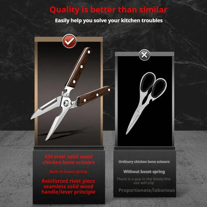 Premium Kitchen Scissors Wooden handle Stainless Steel powerful Chicken Scissors Bone Cutting Scissors Tool