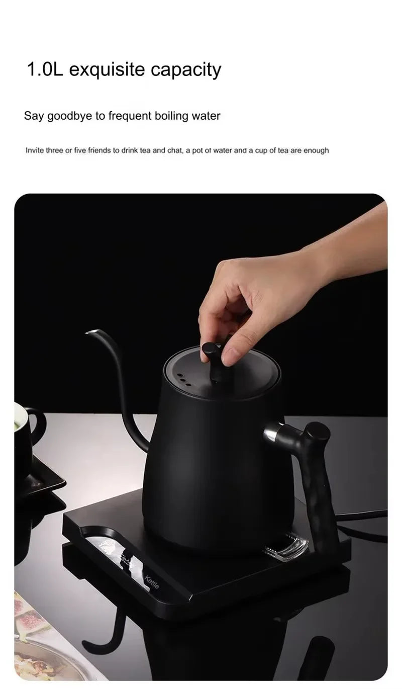 TINSOL 1L Electric Gooseneck Kettle, Manual Brewing Coffee Pot, Smart Teapot, Temperature Control Kettle, 1200W Fast Heating