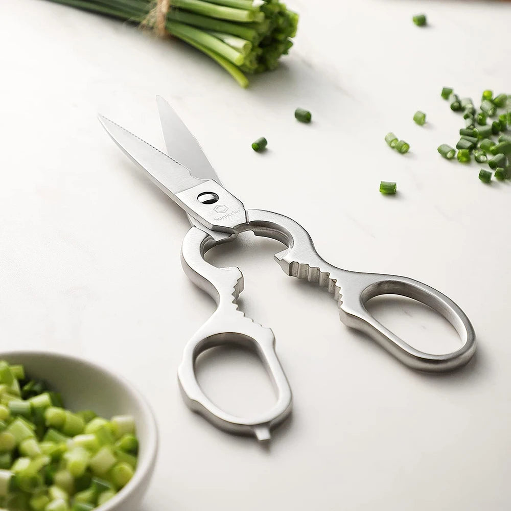 Sunnecko Stainless Steel Kitchen Scissors Ultra Sharp Micro Serrated Poultry Kitchen Cooking Shears Nut Cracker Dishwasher Safe