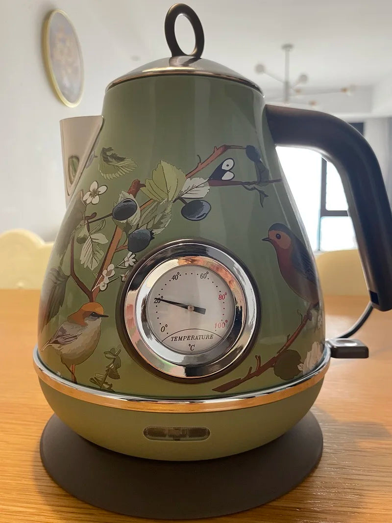 1.7L Retro Paint Decal Electrc Kettle Boiling Water With Thermometer Auto Power Off 304 stainless Steel Electrc Teapot 220V