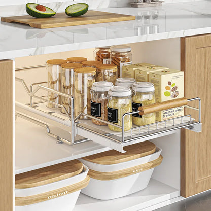 Pull-Out Under Kitchen Sink Organizer Dish Plate Drying Rack, Cabinet Layered Shelf, Pull-Out Basket for Spice Tableware Storage