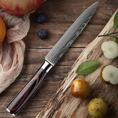 WXCOO 1~3 Pcs Knife Kitchen Utility Damascus Laser Santoku Japanese Chef Cleaver Slicing Wooden Handle Kitchen Accessories