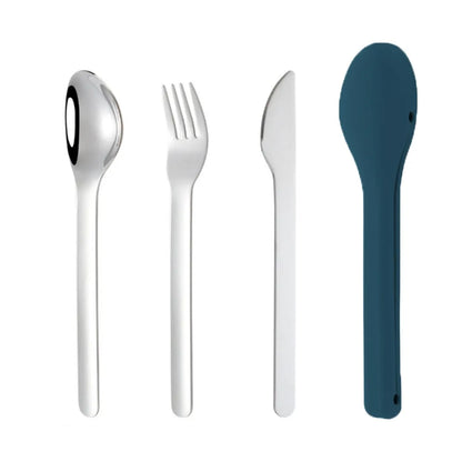 3pcs/set With Silicone Case Travel Cutlery Set Rust-proof Reusable Flatware Set 304 Stainless Steel Mirror Polished