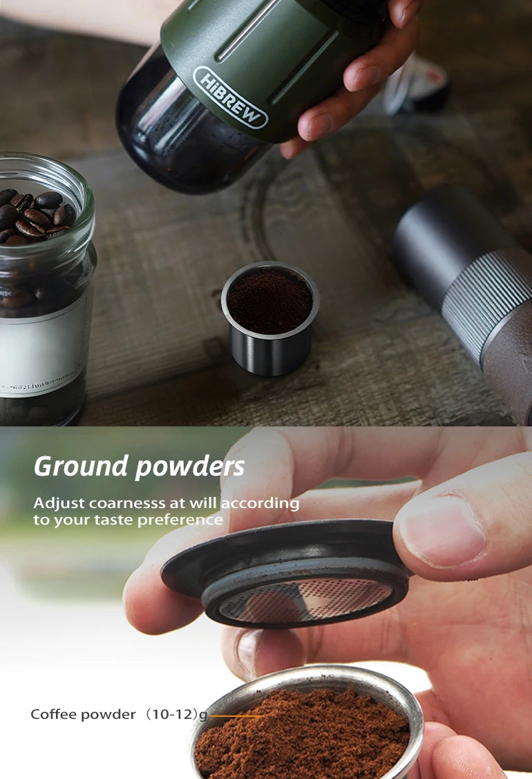 HiBREW 2 in 1 Portable Coffee Machine Hot/Cold Water Manual Espresso Maker For Capsule & Ground Hand Press Brewer H4D